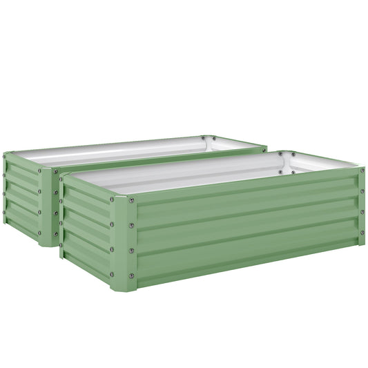 Outsunny Set of Two 110 x 50cm Steel Planter Boxes -  Light Green
