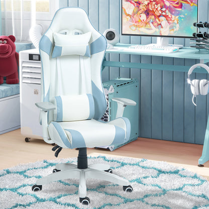 HOMCOM Faux Leather Colour Block Gaming Chair, with 135  Reclining Back - Blue/White