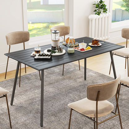 Outsunny Rectangle Garden Table with Slat Top, Steel Frame, Outdoor Table for 6 Person, 150 x 80 x 74 cm, Grey