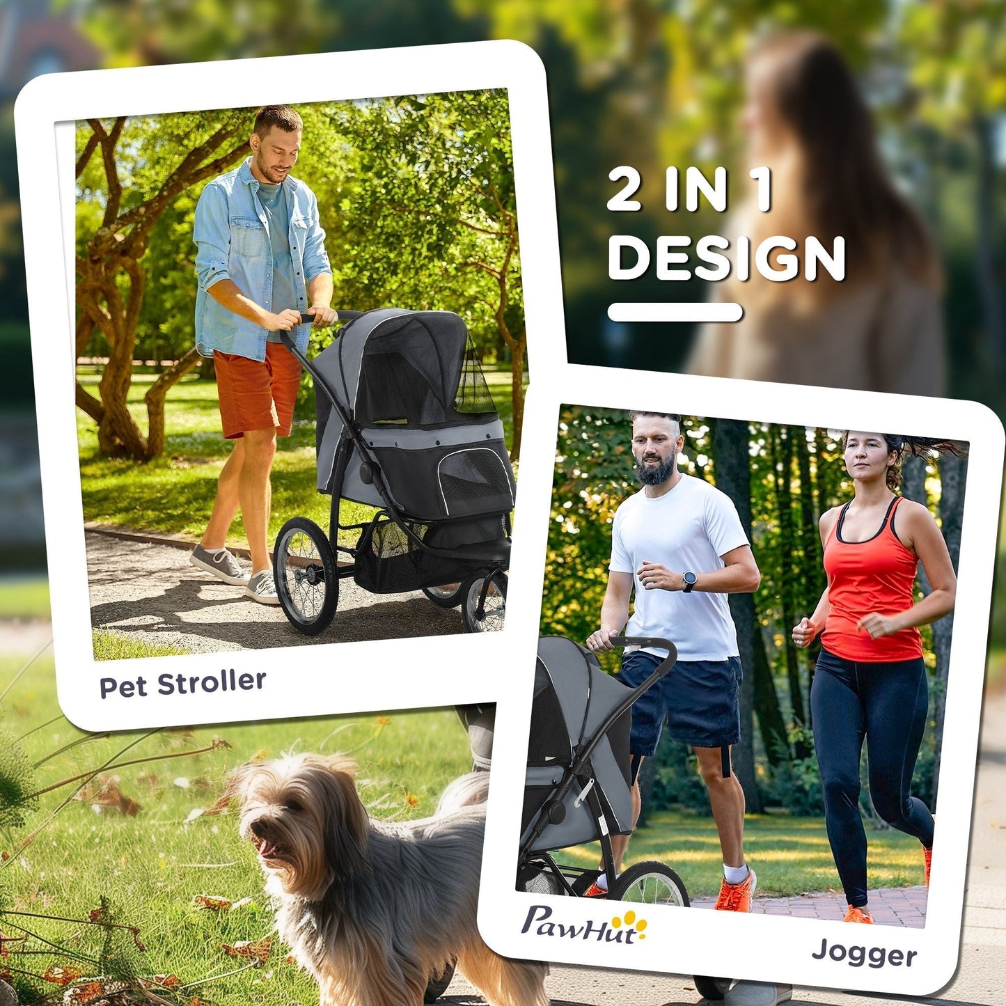 PawHut Foldable Pet stroller, Dog Buggy with Three Wheels, for Small/Medium Dogs, Grey