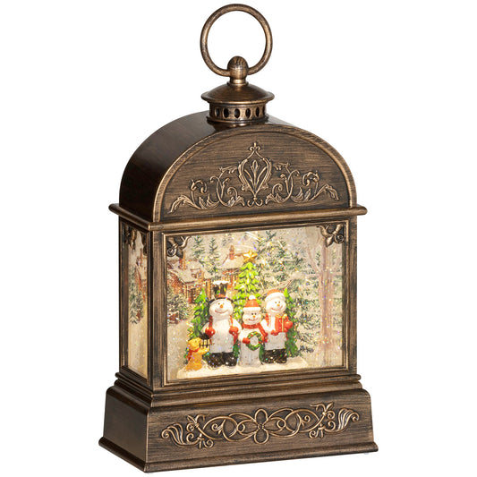 HOMCOM Christmas Snow Globe Lantern with Lights and Music, Snow Globe with Swirling Glitter, Battery Operated Musical Christmas Decoration for Holiday Party Gift, Bronze Tone