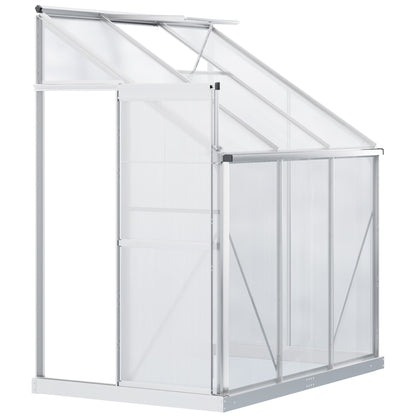 Outsunny 6 X 4ft Walk-In Lean to Greenhouse Garden Heavy Duty Aluminium Polycarbonate with Roof Vent for Plants Herbs Vegetables, Silver