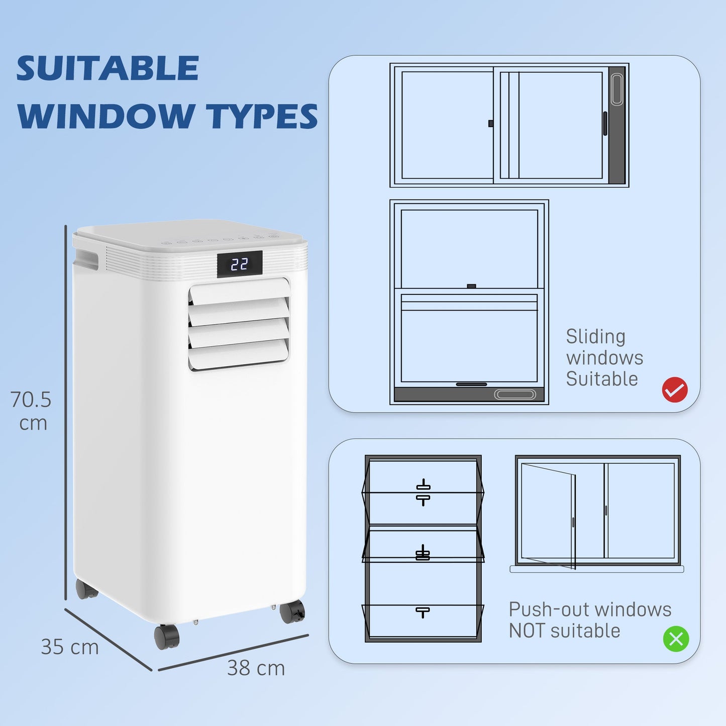HOMCOM 8000 BTU Air Conditioning Unit, 3-in-1 Portable Air Conditioner, Dehumidifier, Cooling Fan with Remote Control, Digital Display, 2 Speeds, 24H Timer, Window Venting Kit, 18m√Ç¬≤
