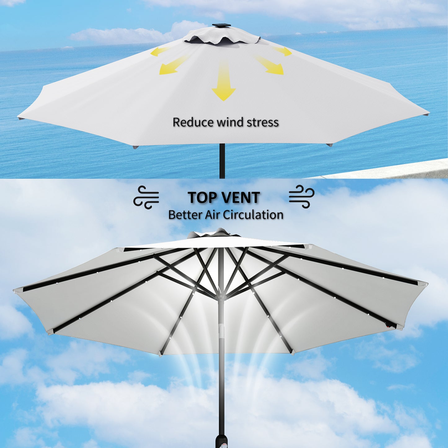 Outsunny 3 m wymienny daszek parasola z górnym otworem wentylacyjnym, UPF 50+ wymienny daszek parasola ogrodowego, 8 żeberkowy pokrowiec parasola wymienny pasuje do różnych ram, kremowy