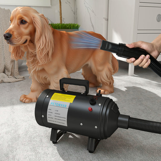 Suszarka do sierści psa PawHut 2200W z regulowaną temperaturą i prędkością, 3 różne dysze, czarna