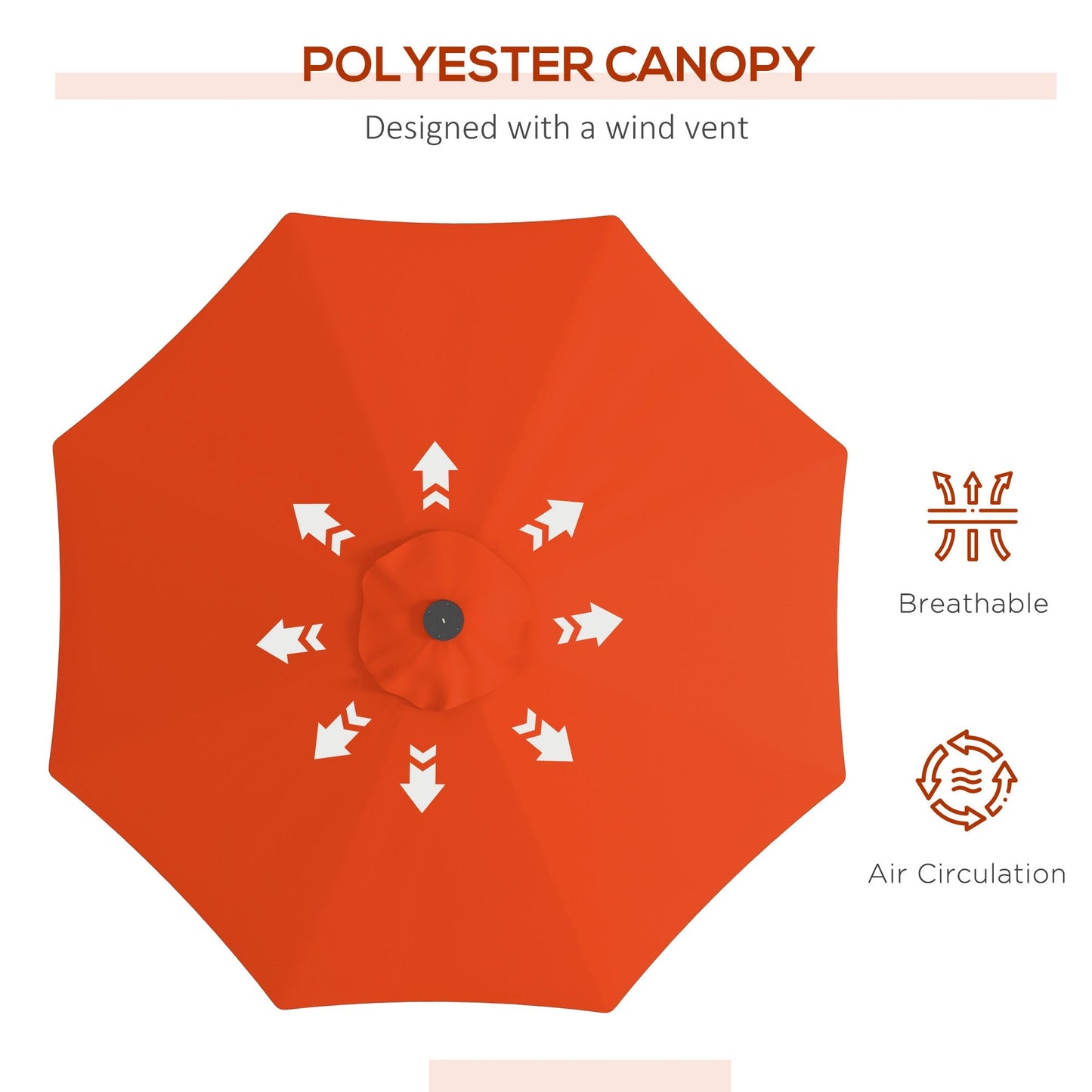 Outsunny 2.7m Outdoor Patio Garden Umbrella Parasol with Tilt Crank and 24 LEDs Lights, Orange