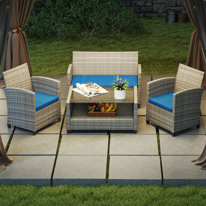 Outsunny Outdoor Seat Cushion Pads for Rattan Furniture, 3 PCs Garden Furniture Cushions, Sky Blue