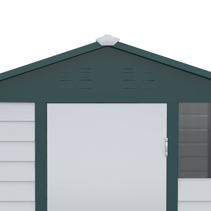 9FT x 6FT Galvanized Metal Garden Shed, Outdoor Storage Shed with Sloped Roof, Lockable Door, Tool Storage Shed for Backyard, Patio, White