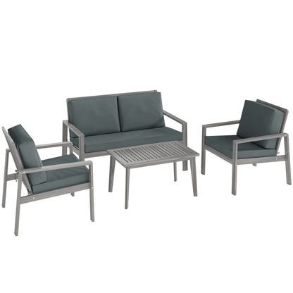 Outsunny 4-Piece Wooden Garden Furniture Set with Cushions - Light Grey