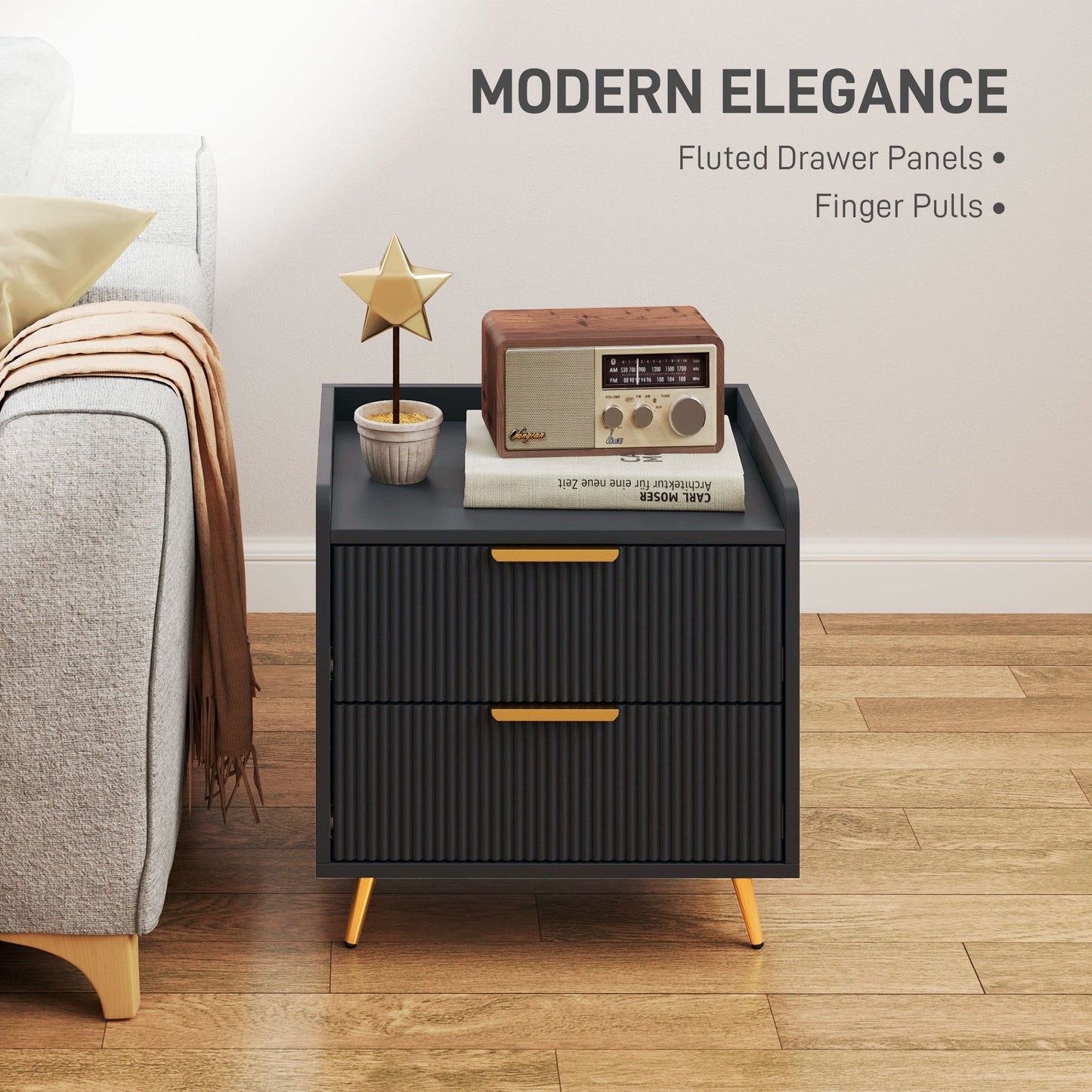 طاولة جانبية أنيقة ذات درجين من HOMCOM - أسود