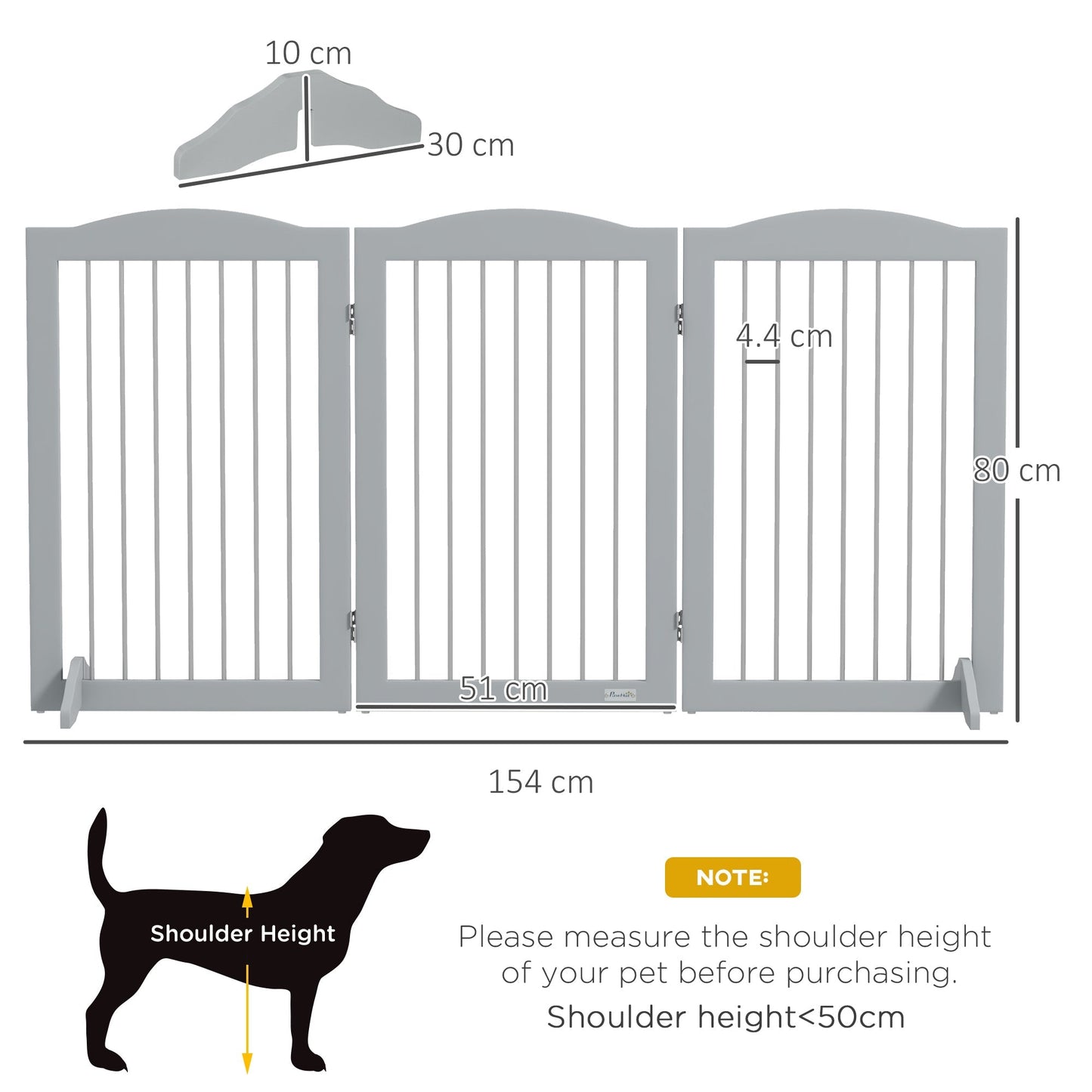 PawHut Foldable Dog Gate, Freestanding Pet Gate, with Two Support Feet, for Staircases, Hallways, Doorways - Grey