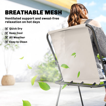 Outsunny 8 Piece Garden Dining Set with Umbrella Garden Furniture Set with 6 Folding Chairs, Tempered Glass Table for Patio Cream