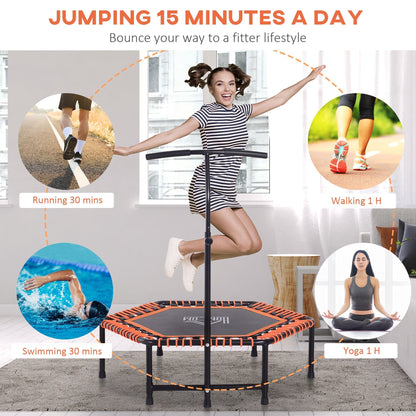 HOMCOM Mini Trampoline Hexagon Exercise Bungee Rebounder Jumper w/ Adjustable Handle Bar