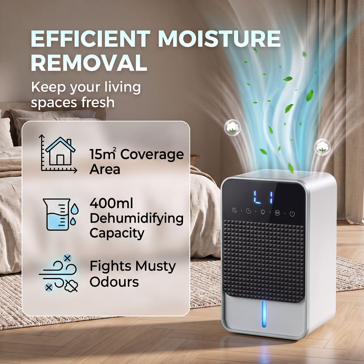 HOMCOM 400mL/Day Small Dehumidifier, RGB Mood Lights, Timer, LED Display, Dehumidifier for Home, Bedroom