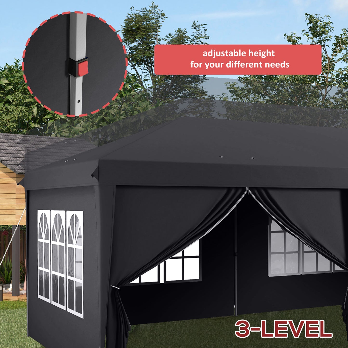 Outsunny Outsunny 3 x 6 m altana ogrodowa typu pop-up, namiot weselny, wodoodporna markiza z bocznymi ścianami, okna, torba transportowa, szary