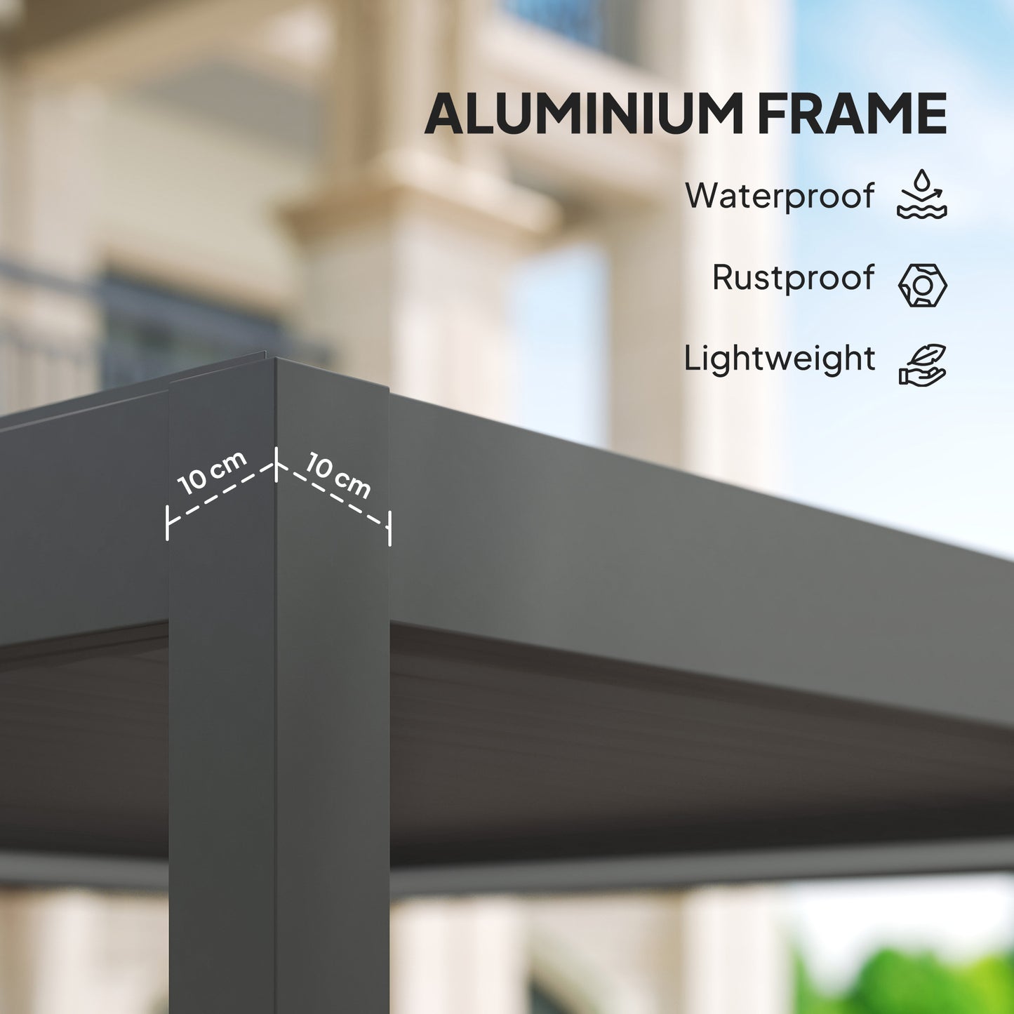 Outsunny 3 x 3(m) Elektryczna pergola żaluzjowa z oświetleniem LED, aluminiowa pergola z twardym dachem i pilotem, regulowany dach i system odwodnienia, wodoodporna i odporna na promieniowanie UV