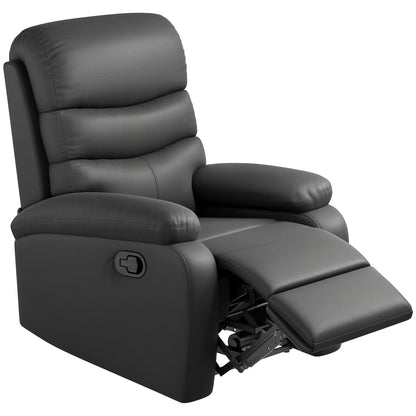 Fotel rozkładany HOMCOM PU Leather, fotel rozkładany manualnie z podłokietnikami, chowanym podnóżkiem i drewnianą ramą, czarny