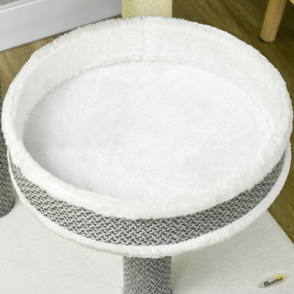 PawHut Cat Tree for Indoor Cats, with Scratching Post, Bed, Tunnel, Toy Ball, 48 x 48 x 73cm - White