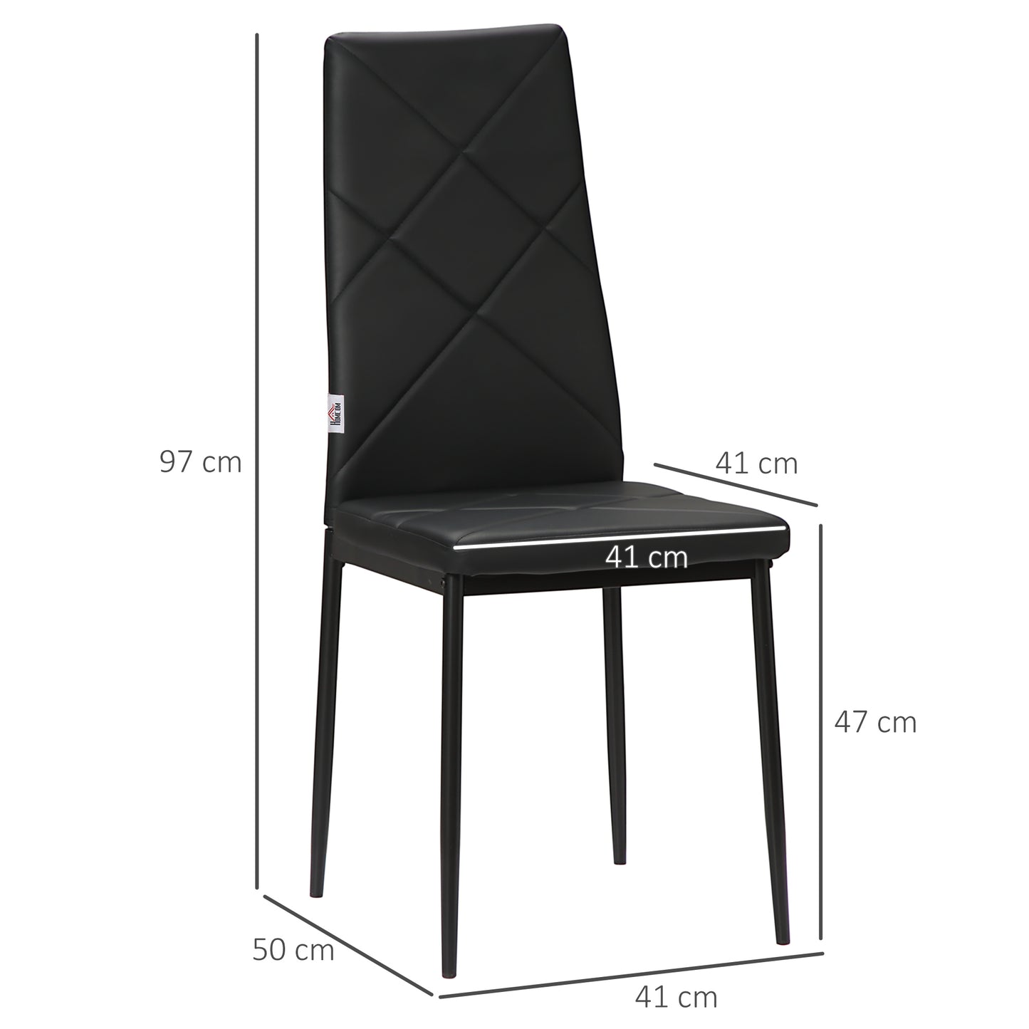 HOMCOM Set of 4 Faux Leather Dining Chairs - Black