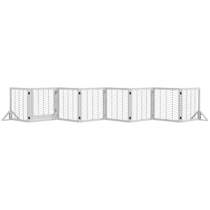 PawHut 8 Panels Foldable Pet Gate with Support Feet, for House, Doorway, Stairs, Small and Medium Dogs - White