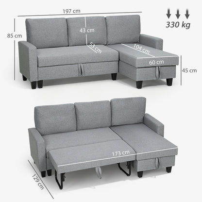 HOMCOM Three-Seater Storage Sofa Bed - Grey