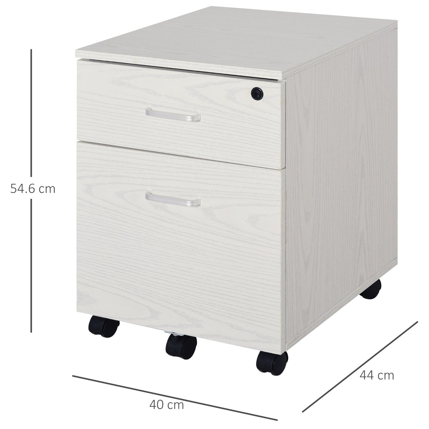 Vinsetto 2-Drawer Locking Office Filing Cabinet w/ 5 Wheels Rolling Storage Hanging Legal Letter Files Cupboard Home Organisation White Wood Grain