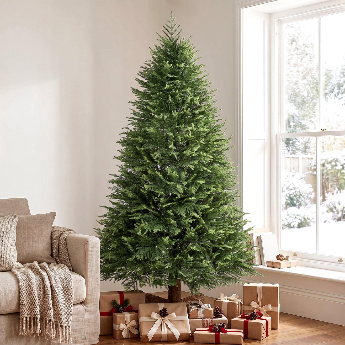 HOMCOM 7ft Artificial Christmas Tree, Hinged Xmas Tree with Realistic 1071 PE & PVC Branch Tips, Fir Wood Base, Green