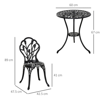 Outsunny Three-Piece Aluminium Floral Bistro Garden Set - Black