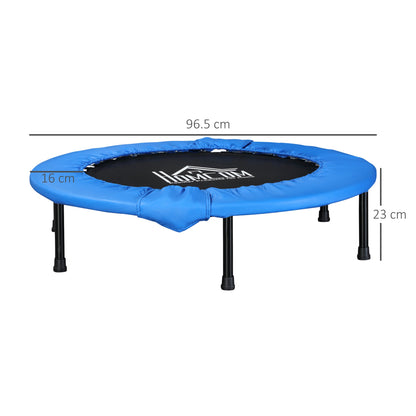 HOMCOM _96cm Mini Fitness Trampoline Home Gym Yoga Exercise Rebounder Indoor Outdoor Jumper w/ Safety Pad, Support Up to 100 KG, Blue and Black