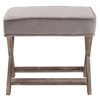 Retro Style Vintage Footstool Padded Seat X Leg Chair Velvet Cover Shabby Chic Footrest Solid Rubber Wood 49.5 x 45 x 41 cm Grey