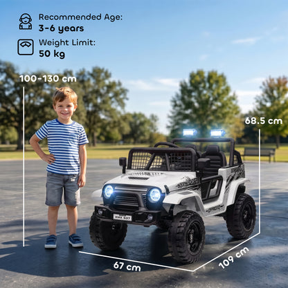 AIYAPLAY 12V Battery Powered Kids Ride-On Car, Electric Truck w/ Spring Suspension, Remote, Music, Horn, Lights, White