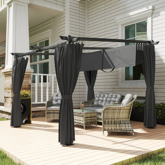 Outsunny 3 x 3 m Rozsuwana pergola dachowa z zasłonami - ciemnoszara