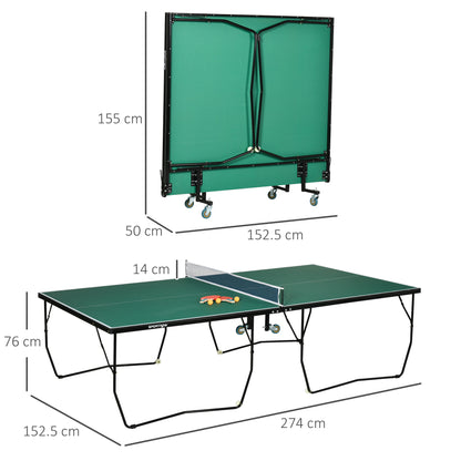 SPORTNOW 9FT Folding Table Tennis Table, with 8 Wheels, for Indoor Use - Green