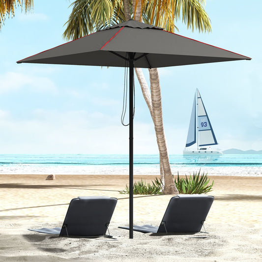 Parasol ogrodowy Outsunny 215 cm z baldachimem w kształcie kwadratu, z kontrastową lamówką - szary/czerwony