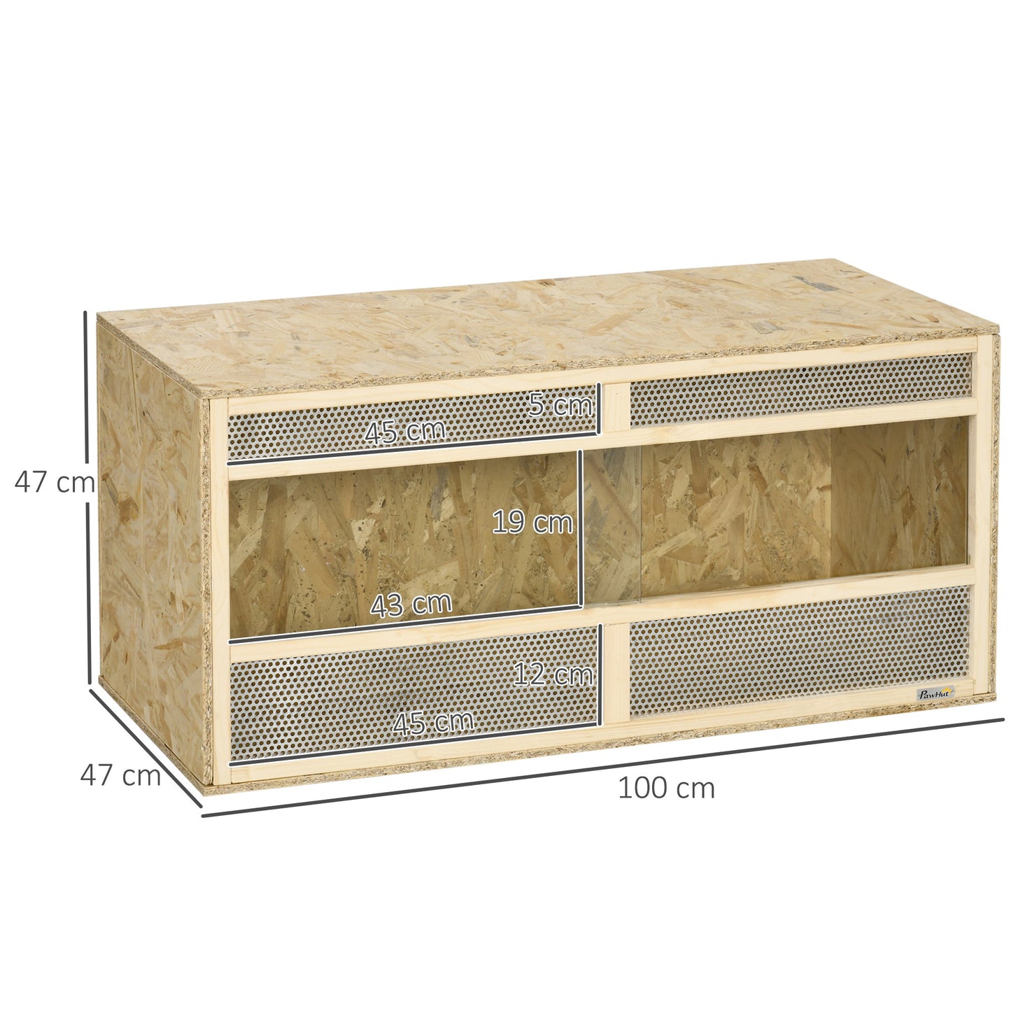 PawHut Reptile Terrarium Vivarium Habitat z przezroczystymi drzwiami przesuwnymi, oddychającą siatką, dla jaszczurek, żab rogatych, węży i ​​kameleonów, 100 x 47 x 47 cm