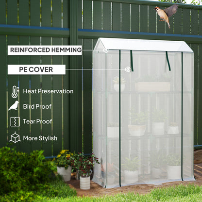 Outsunny 40 x 100cm Three Shelf Steel Frame Greenhouse - White