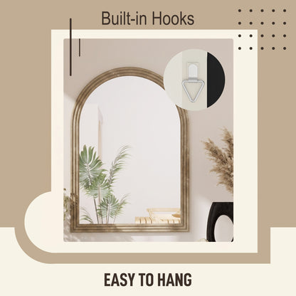 HOMCOM Modern Wall-Mounted Mirror, Arched Wall Mirror with Grooved Edge for Living Room, Entryway, Hallway, Brown