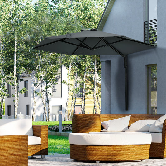 Outsunny 2,5 m Parasol ścienny, ręcznie pchany parasol ogrodowy z daszkiem obrotowym o 180 stopni na werandę, taras, do ogrodu, 250 cm, ciemnoszary