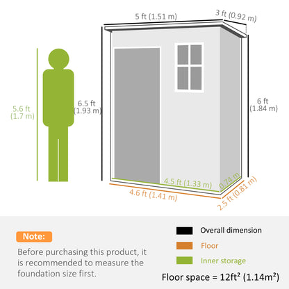 Outsunny 5' x 3' Garden Shed with Floor, Outdoor Storage Shed with Lockable Door, Window and Vent, Dark Grey