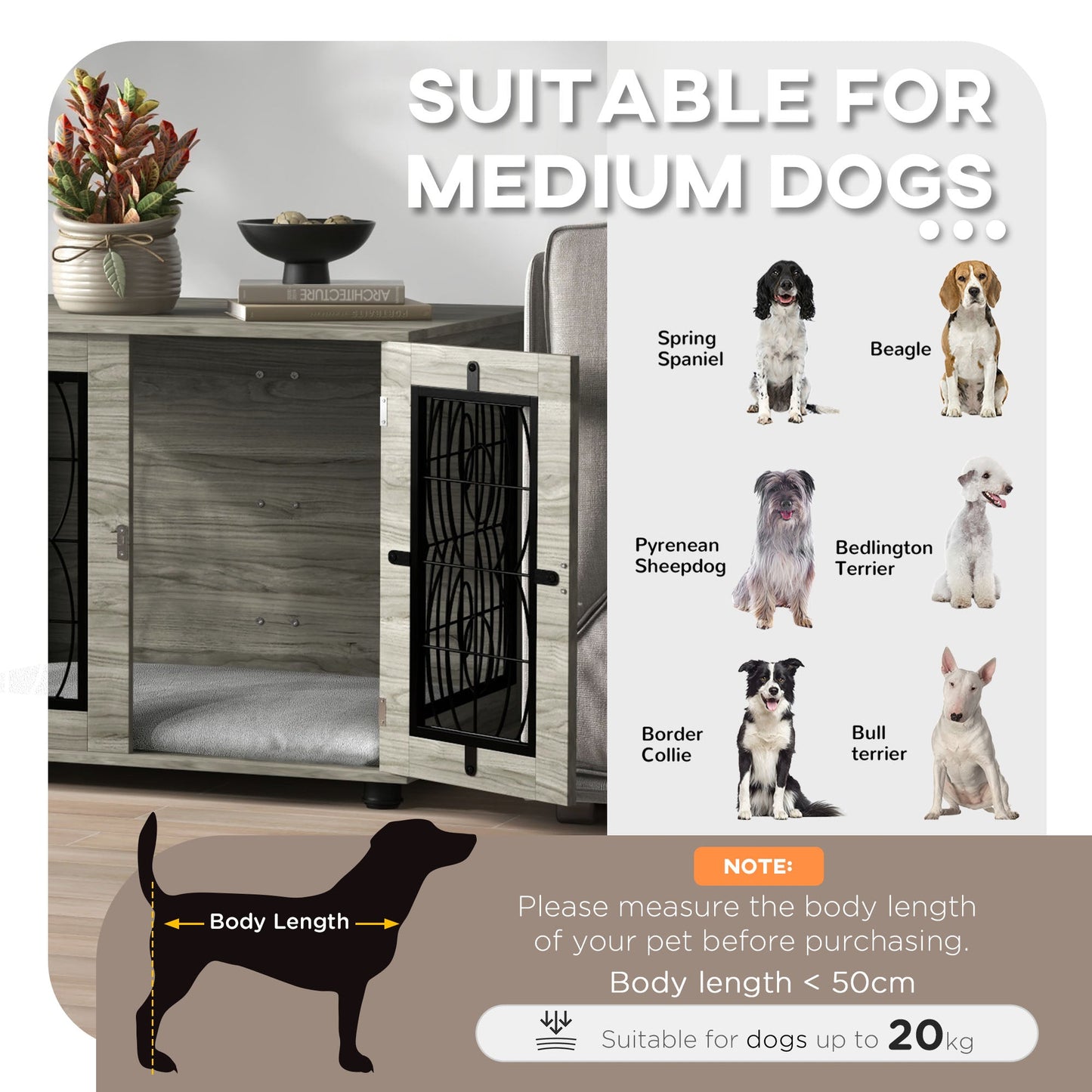 PawHut 29.5" Indoor Dog Crate Furniture End Table with Soft Washable Cushion, Lockable Front Door, for Medium Dogs