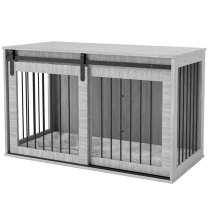 PawHut 118cm Dog Crate Furniture with Removable Cushion for Extra Large Dogs - Grey