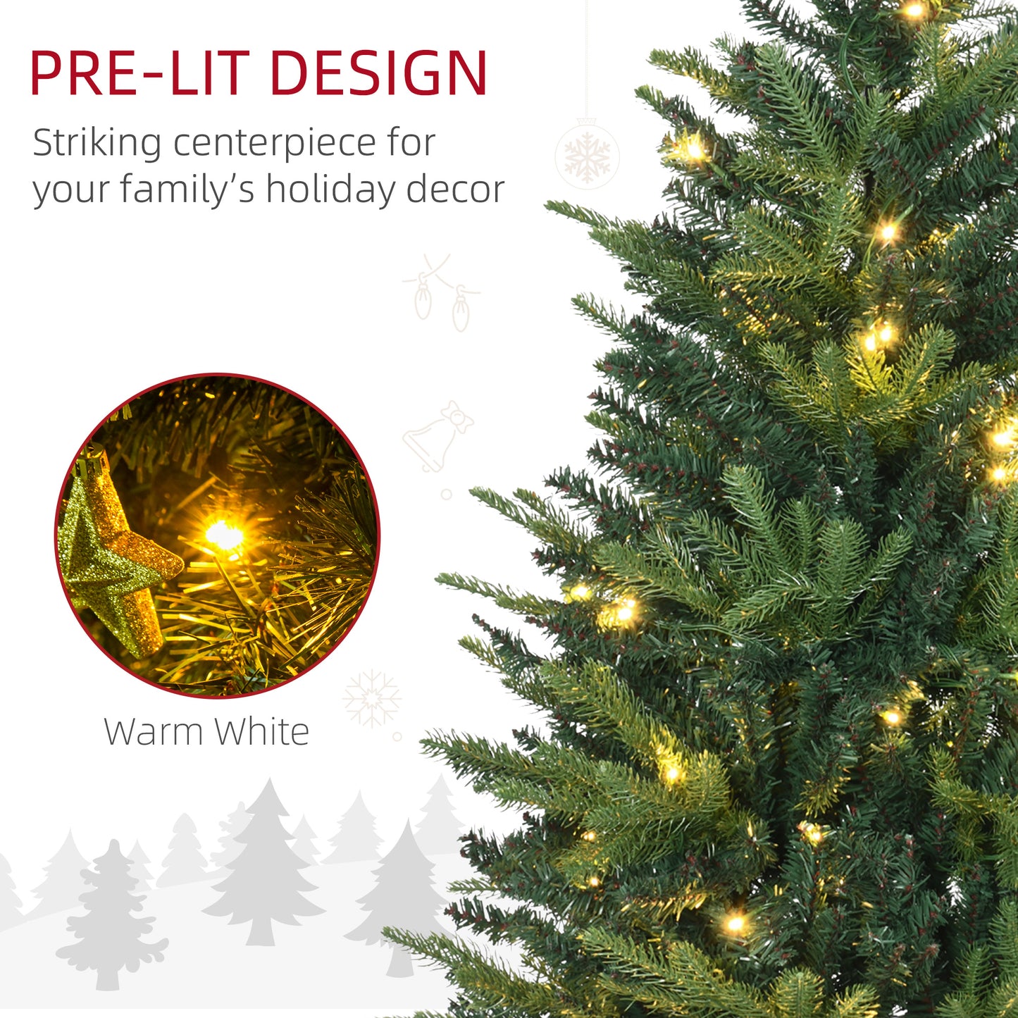 HOMCOM 1.2m 4ft Christmas Tree Entrance DÃ©cor 750 Tips Xmas Pre-lit Tree 80 LED with Vase Base