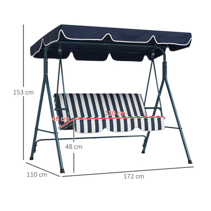 Outsunny 3-Seat Swing Chair Garden Swing Seat with Adjustable Canopy for Patio, Blue and White