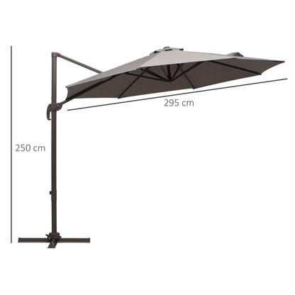 Outsunny 3m Cantilever Aluminium Frame Outdoor Garden Parasol Szary