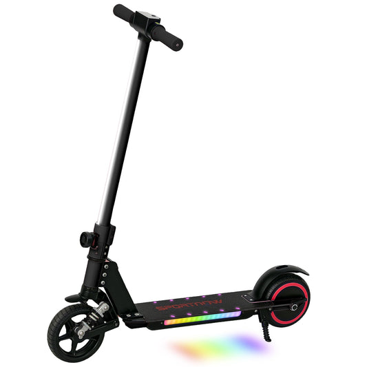 SPORTNOW Folding Electric Scooter for Kids, with Dual Brakes, Front Suspension, LED Colourful Lights, Black