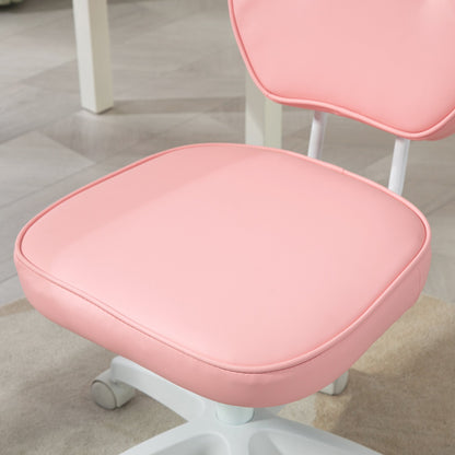 Vinsetto Vanity Office Chair, PU Leather Computer Chair for Home, with Adjustable Height, Armless, Swivel Wheels, Pink