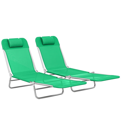 Outsunny Set of Two Steel Frame Sun Loungers, with Reclining Backs - Dark Green