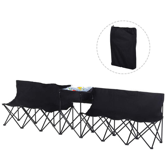 Outsunny 6 Seat Folding Sports Bench Portable Sports Team Bench Spectator Chair with Cooler Bag and Carrying Bag for Outdoor Picnic Camping - Black