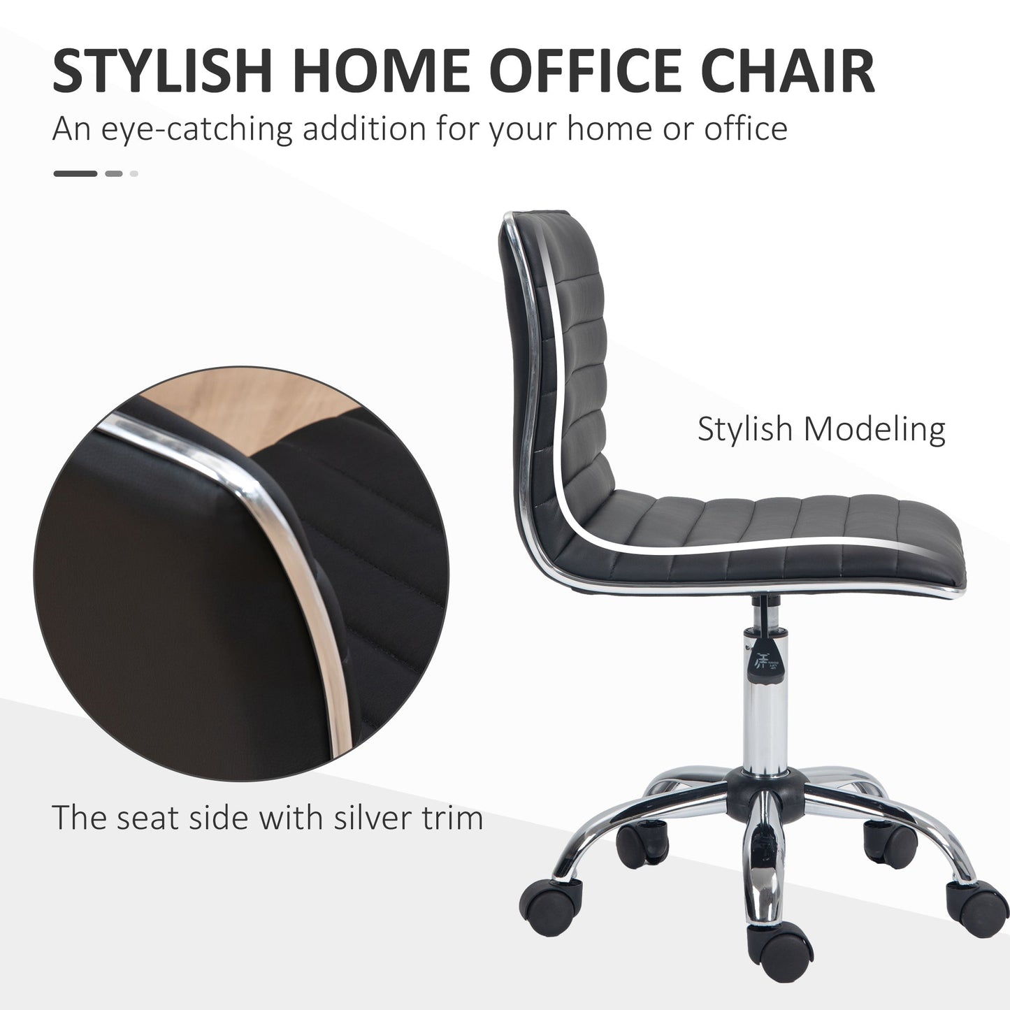 Vinsetto Adjustable Swivel Office Chair with Armless Mid-Back in PU Leather and Chrome Base - Black