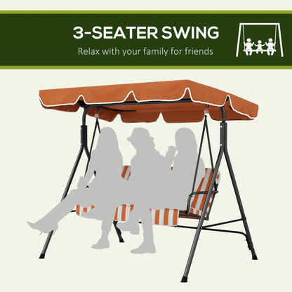 Outsunny 3-Seat Swing Chair Garden Swing Seat with Adjustable Canopy for Patio, Orange